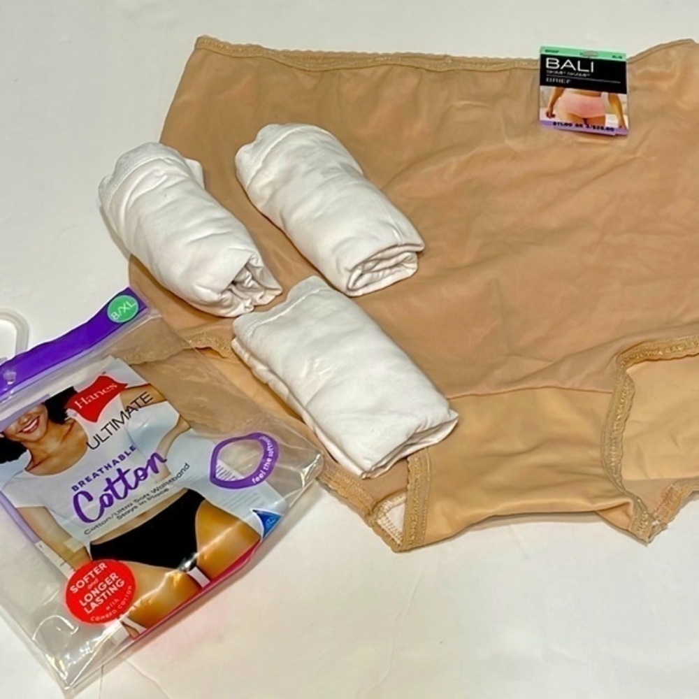 Woman’s Hanes underwear white hi cut Bali tan brief Sz 8/XL